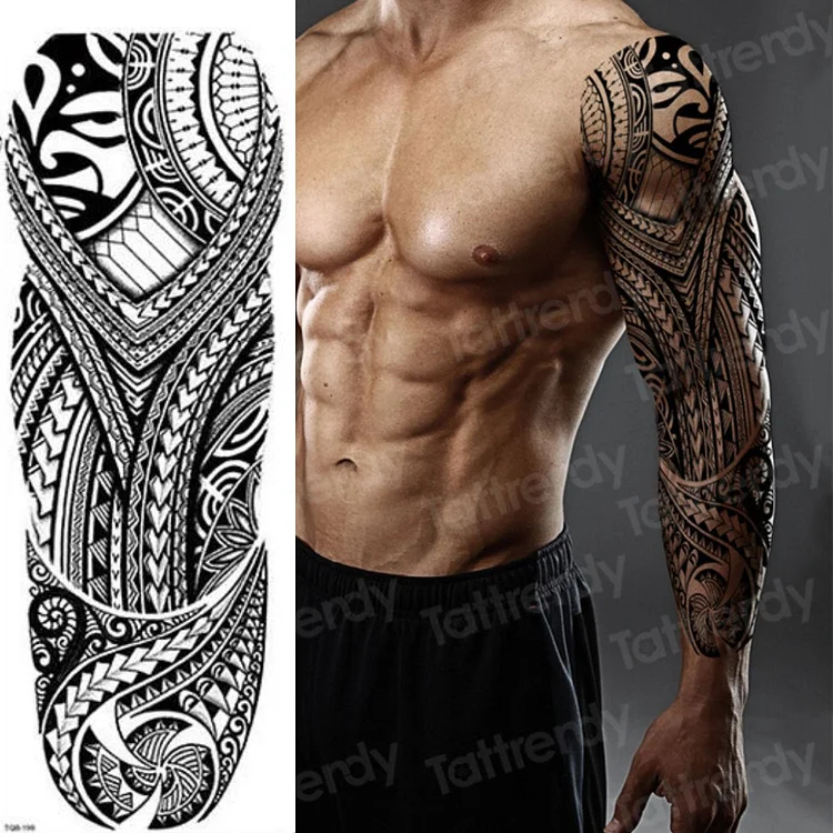 4 Sheets Full Arm Maori Totem Sleeve Black Cool 170mm * 480mm Waterproof Temporary Tattoo