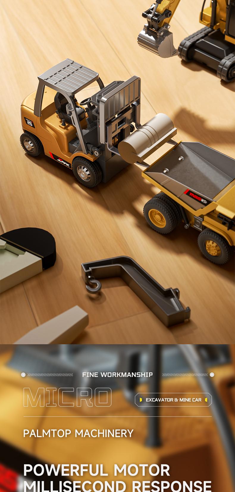 BRRRRT 1/64 Mini Forklift Toy,Remote Control Excavator and Dump Truck Full Proportion Toy Set with Lights and Sounds for Adults Kids Boys and Girls RC Construction Vehicles