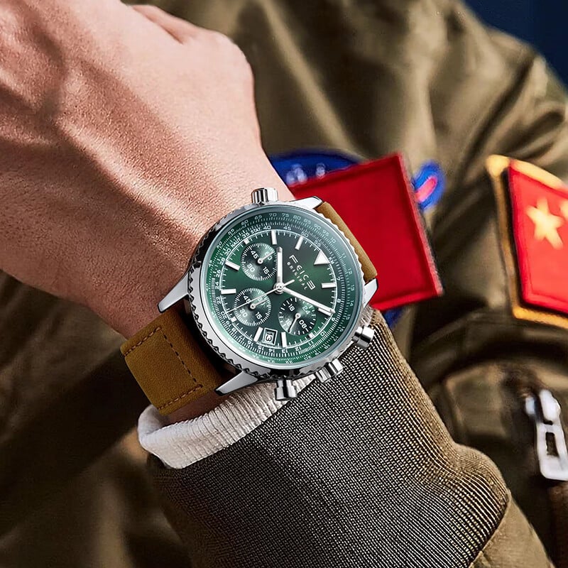 FEICE FK812 Mens Watches Multifunction Chronograph Waterproof Date Analog Quartz Watch