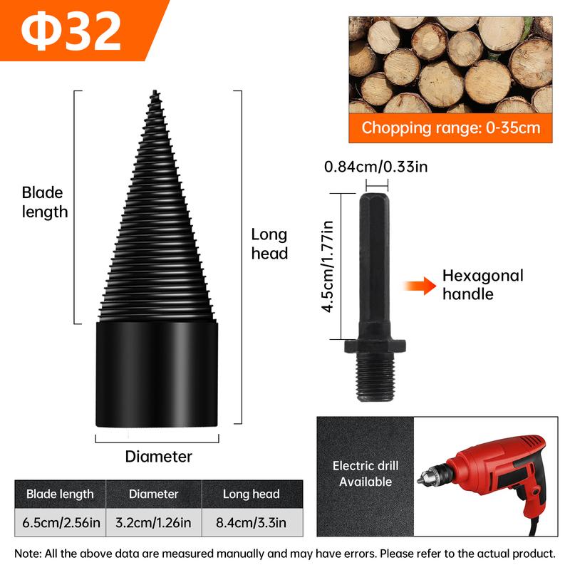 Firewood Splitter,32mm Firewood Splitting Bits,Simple Firewood Splitter,Heavy-Duty Electric Drill Bits,Detachable Screwdrivers,Suitable for Impact Drills,Electric Hammers,Hand Drills (Round + Square + Hexagonal).