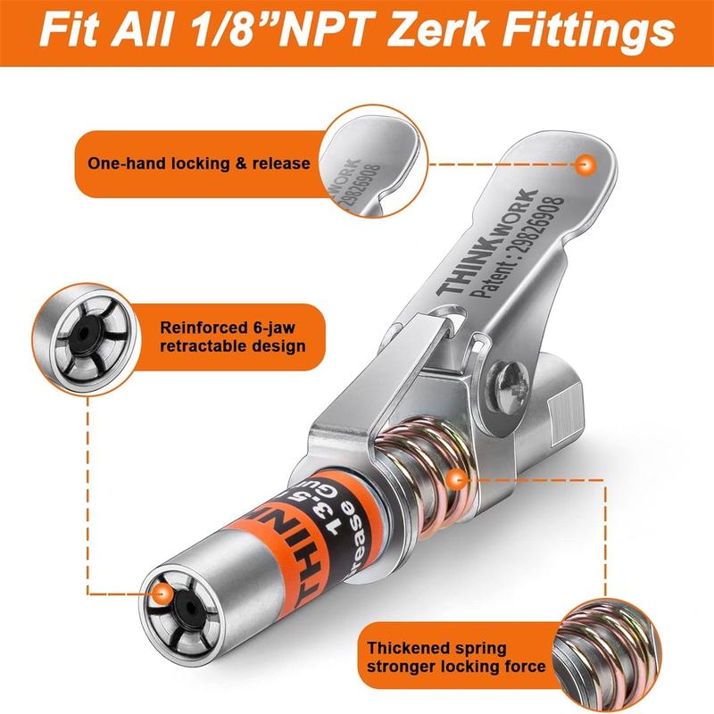 THINKWORK Grease Machine Coupler Set, Strong Lock on Greases Machine Couplers with 90° Grease Coupler Adaptor,12000 PSI Quick Release Grease Coupler Compatible with All Grease 1/8" NPT Grease Fitting