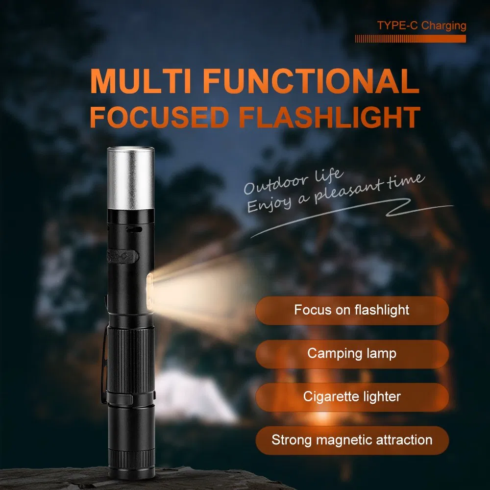 Cigarette Lighter Magnets Zoomable Linterna USB Rechargeable Lantern