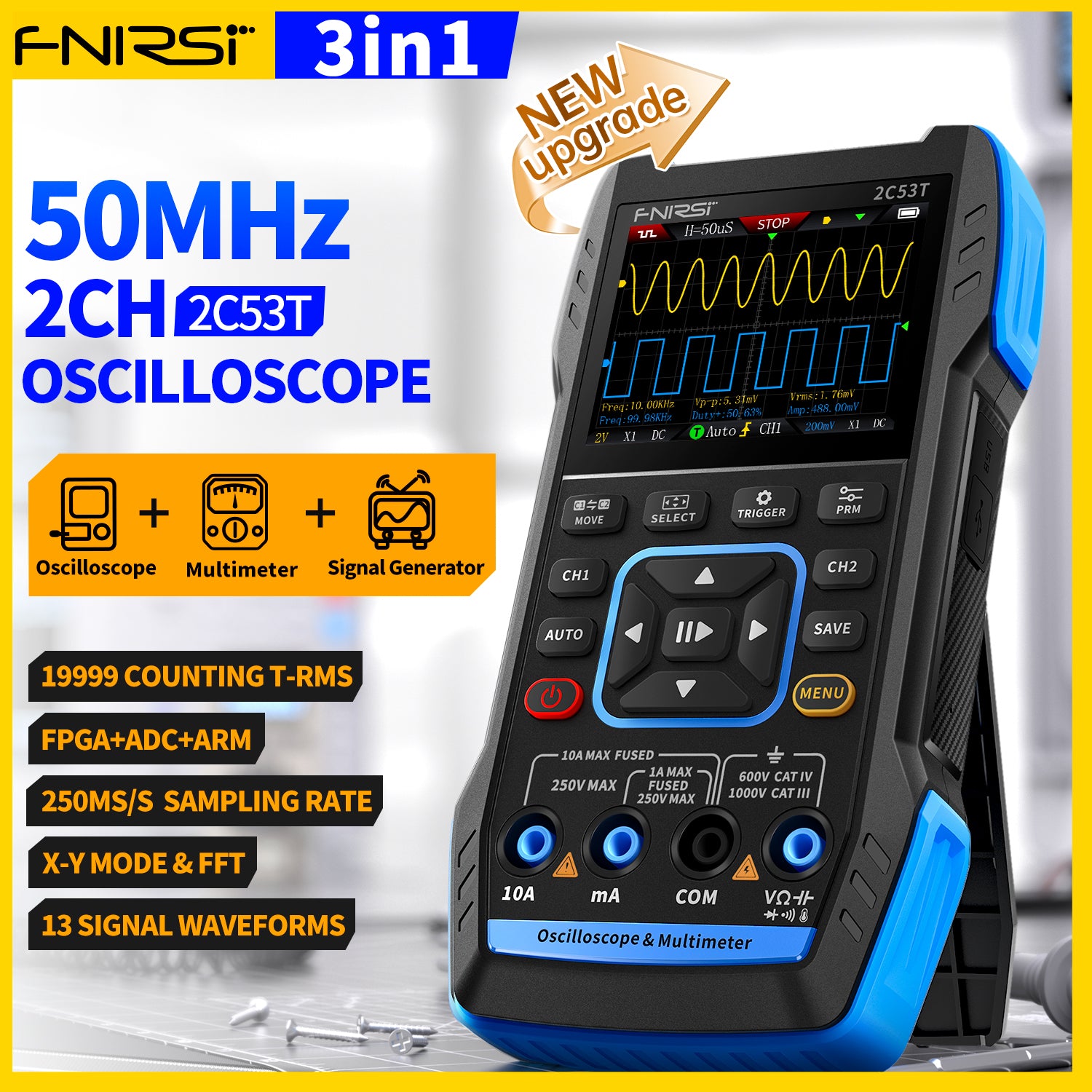 2C53T 50MHz 250MS/s Handheld 3in1 Oscilloscope Multimeter Signal