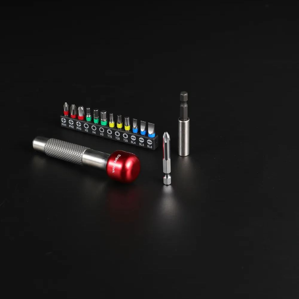 Screwdriver Bit Set and Non-Slip Handle, Multifunctional Keychain Shape Screwdrivers, 180 Degree Reversible Bike Repair Tools