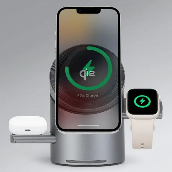3 in 1 Auto Rotation Wireless Charging Station for Apple Devices, Mag-Safe Wireless Charging Stand