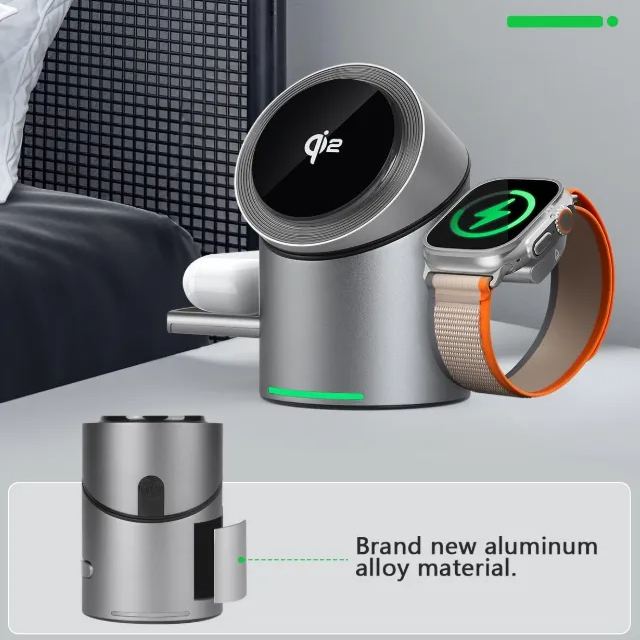 3 in 1 Auto Rotation Wireless Charging Station for Apple Devices, Mag-Safe Wireless Charging Stand