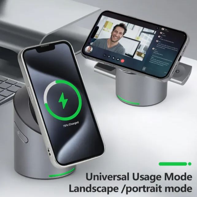 3 in 1 Auto Rotation Wireless Charging Station for Apple Devices, Mag-Safe Wireless Charging Stand