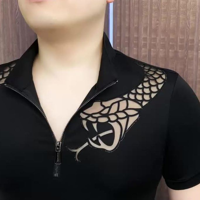 [Venom Snake] Men's light luxury fashion casual summer short-sleeved slim stand collar POLO shirt