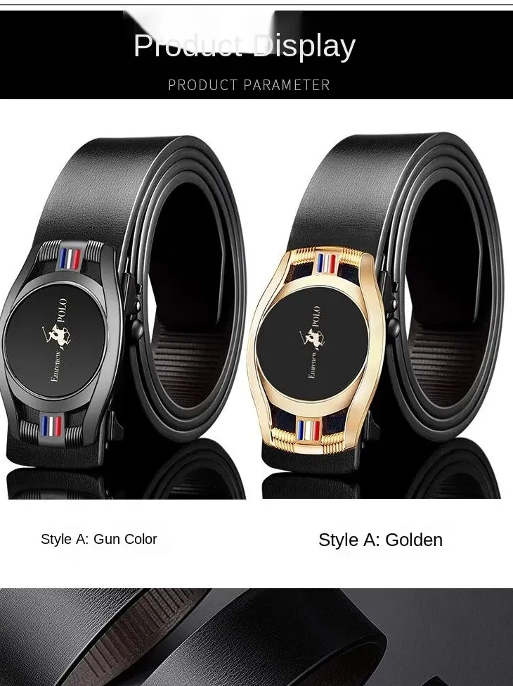 Paul POLO belt men's leather automatic buckle belt pure cowhide young people casual personality Korean style trendy belt