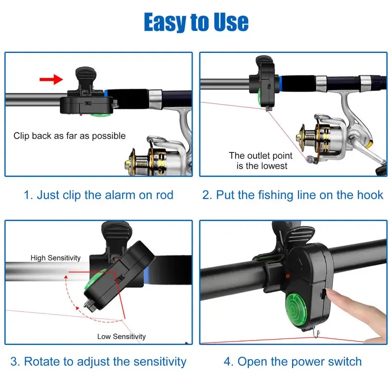 2-piece waterproof electronic fishing rod alarm bell, fishing tools, fish bite indicator, LED light automatic fishing alarm outdoor