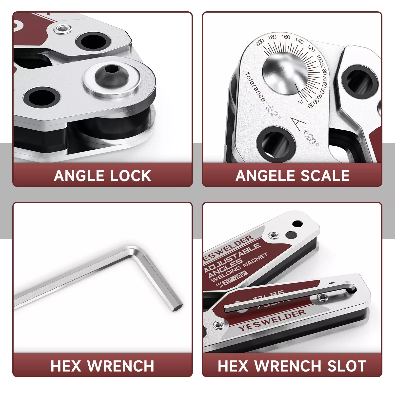 Adjustable Angle Welding Magnet 20-200° Magnetic Welding Holder of 48LBs Holding Power Welding Accessory