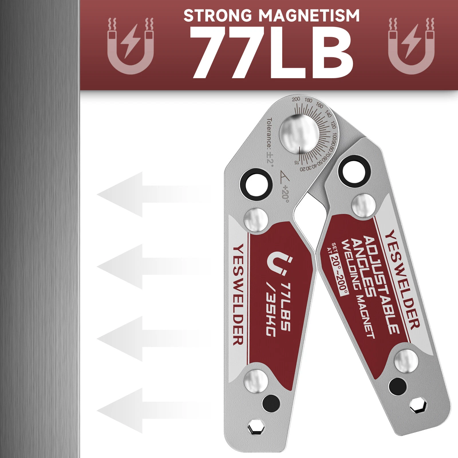 Adjustable Angle Welding Magnet 20-200° Magnetic Welding Holder of 48LBs Holding Power Welding Accessory