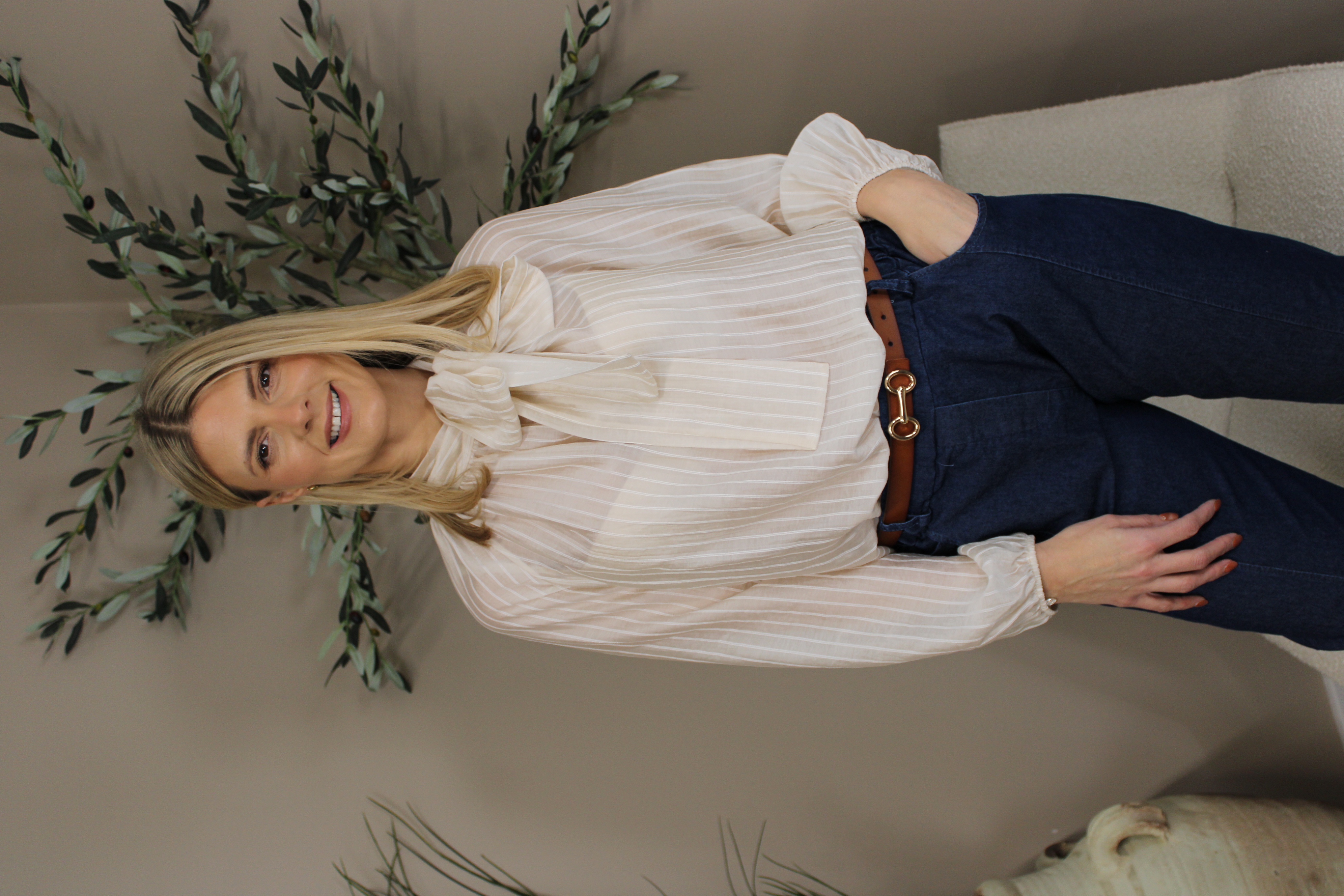 Mayfair Chiffon Stripe Bow Blouse