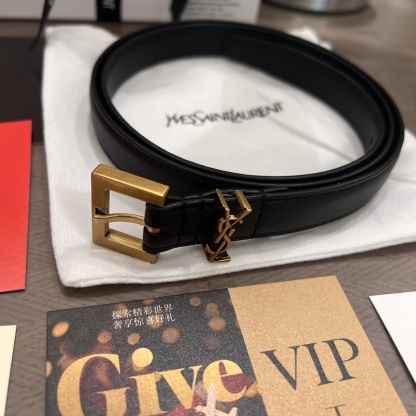 YSL Hollow-out Logo Pin Buckle Belt