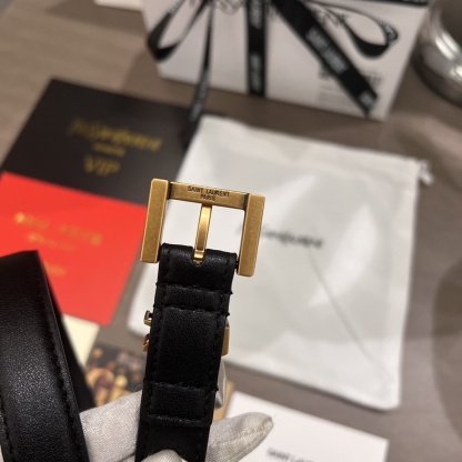 YSL Hollow-out Logo Pin Buckle Belt