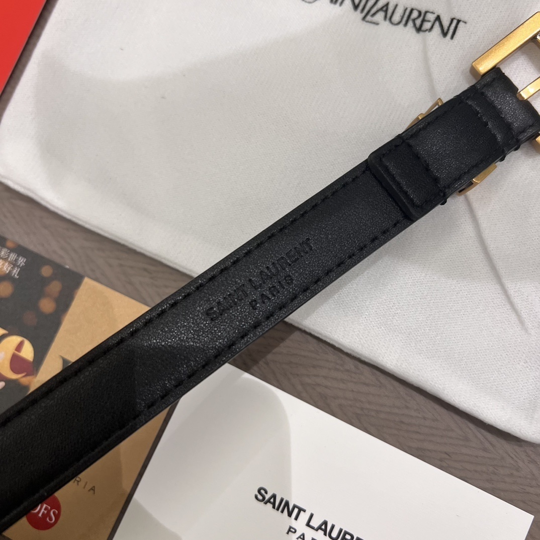 YSL Hollow-out Logo Pin Buckle Belt
