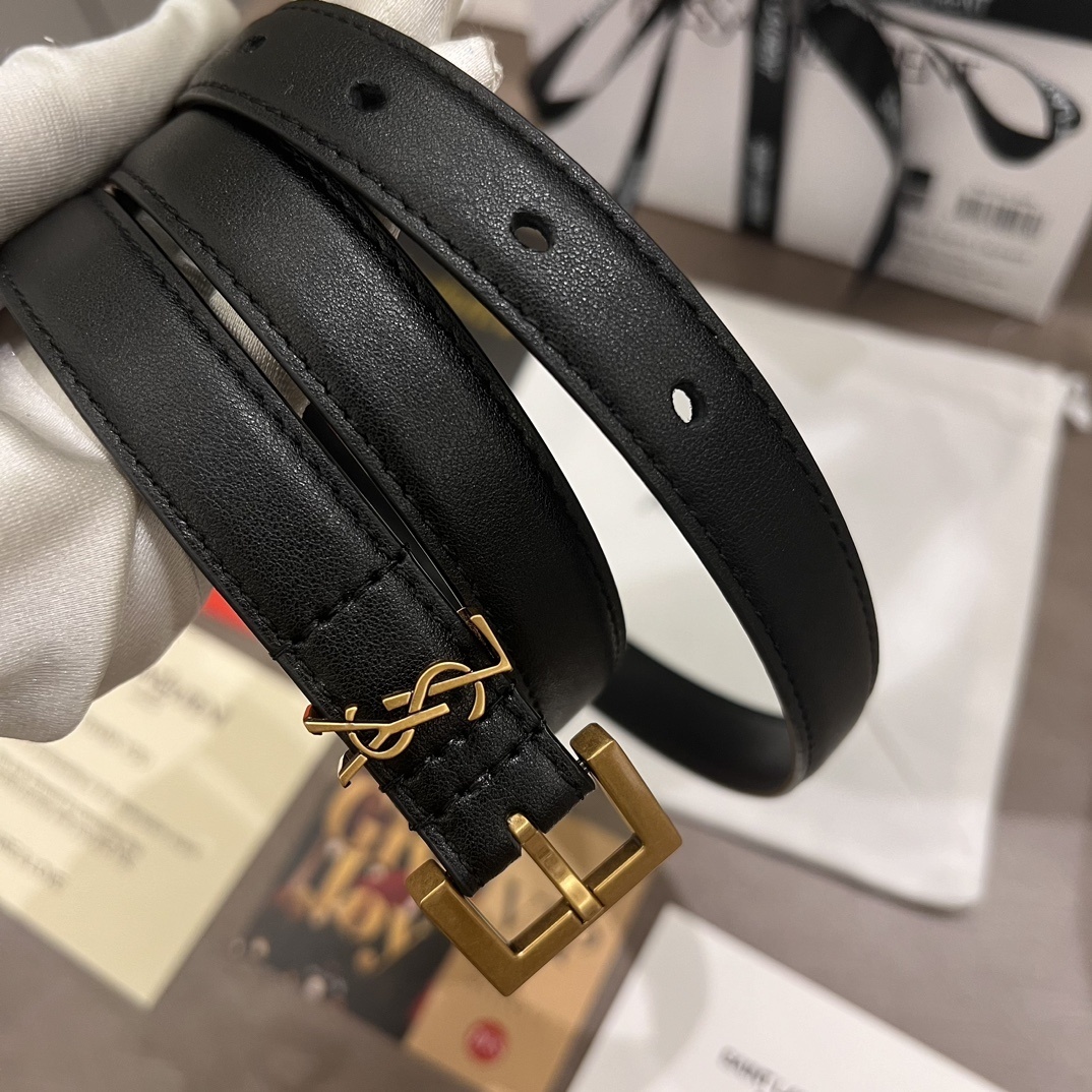 YSL Hollow-out Logo Pin Buckle Belt