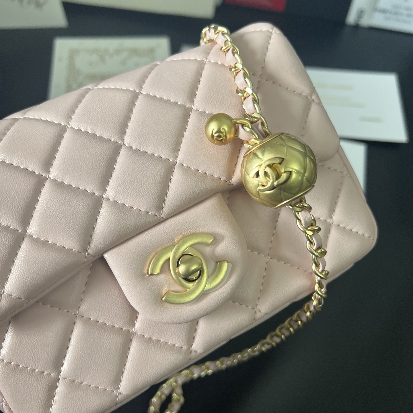 Chanel Pink Gold Ball Square Flap Bag