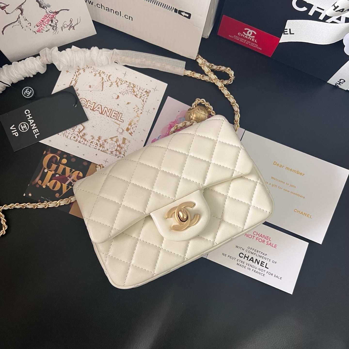 Chanel White Gold Ball Square Flap Bag
