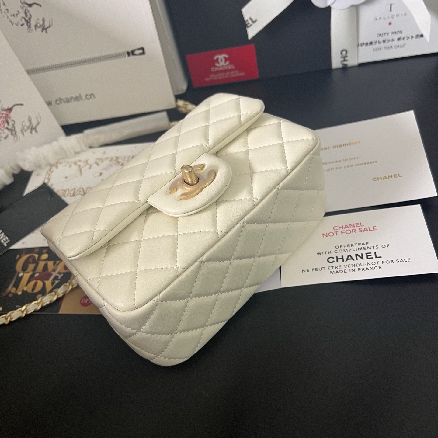 Chanel White Gold Ball Square Flap Bag