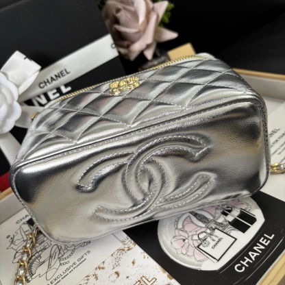 Chanel 23K Silver Camellia Handle Box Bag