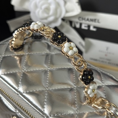Chanel 23K Silver Camellia Handle Box Bag