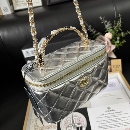 Chanel 23K Silver Camellia Handle Box Bag