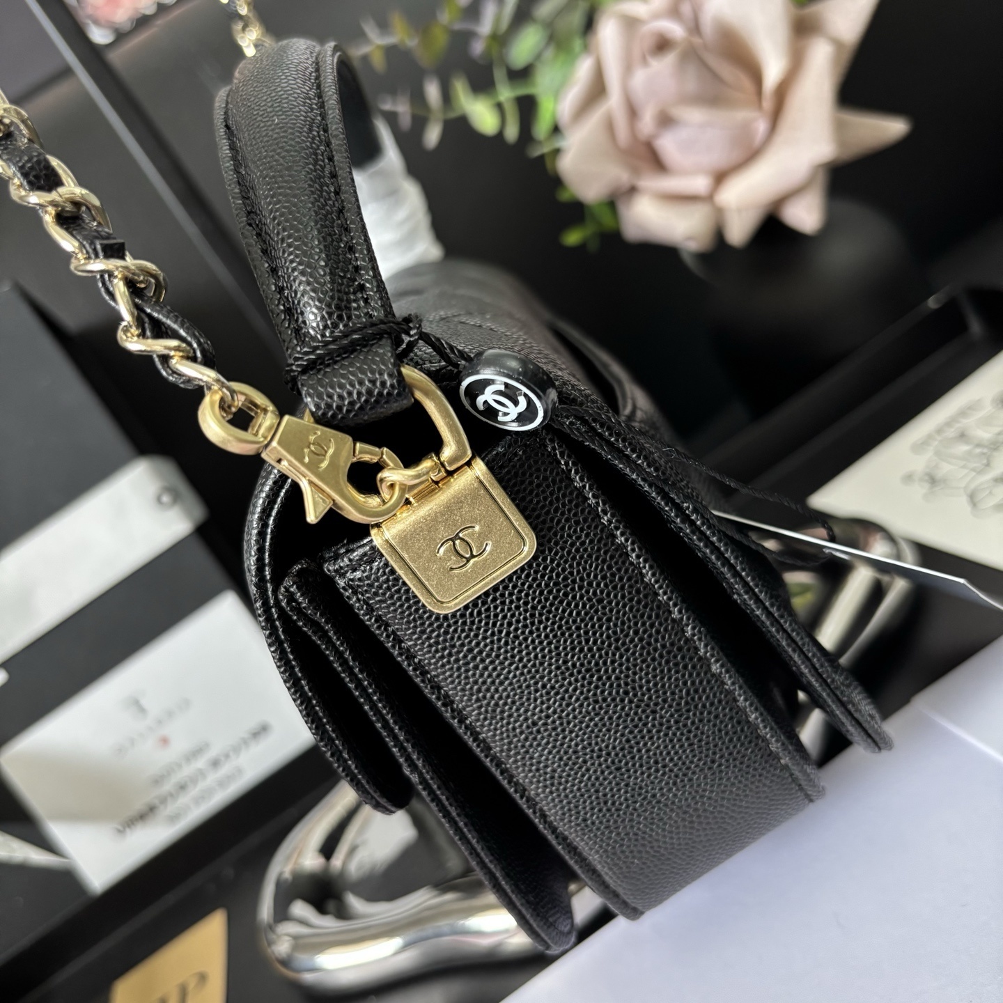 Chanel Black 24K Handle Mini Flap Bag