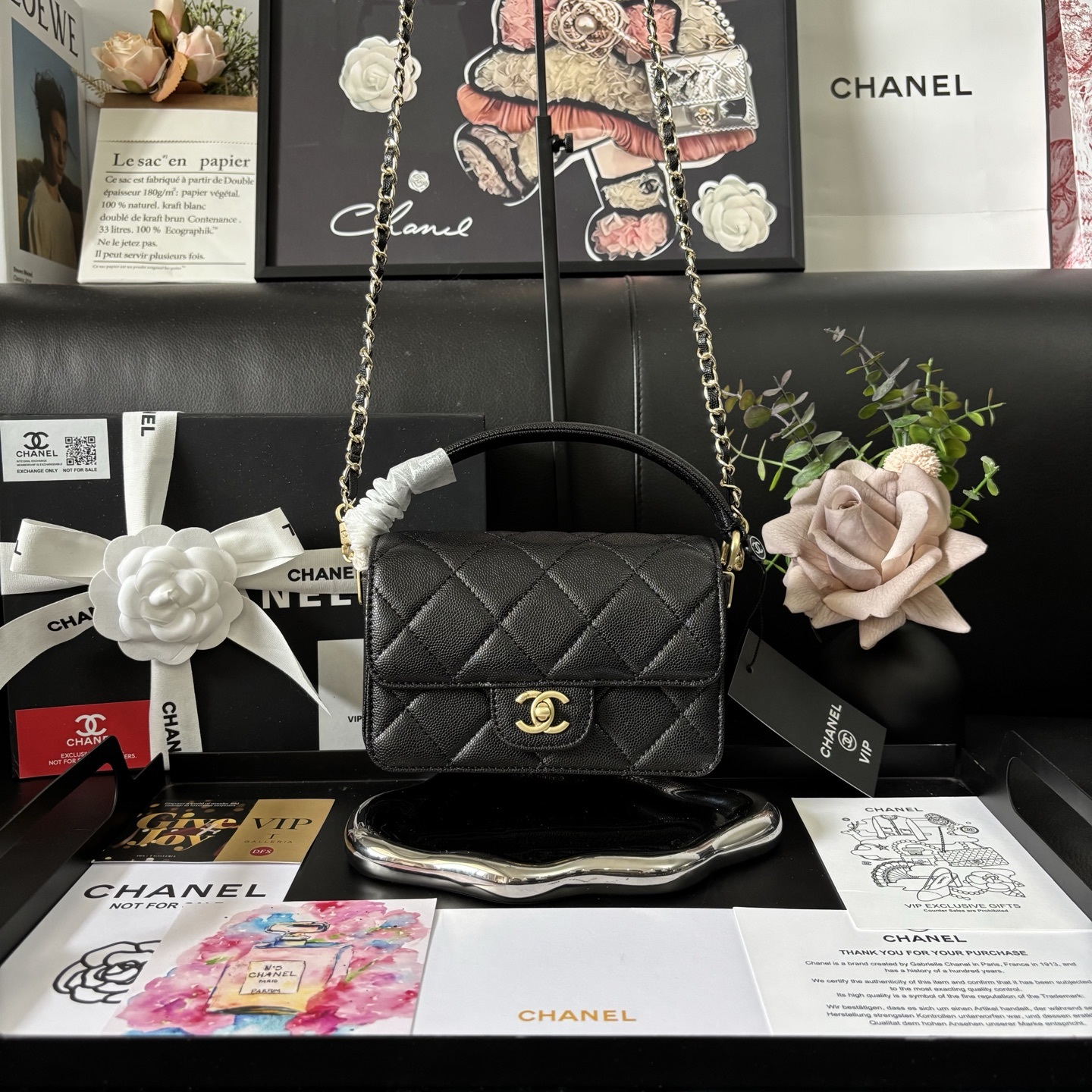 Chanel Black 24K Handle Mini Flap Bag