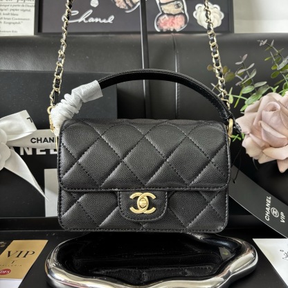 Chanel Black 24K Handle Mini Flap Bag