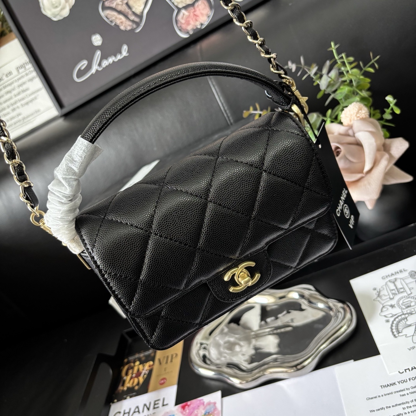 Chanel Black 24K Handle Mini Flap Bag