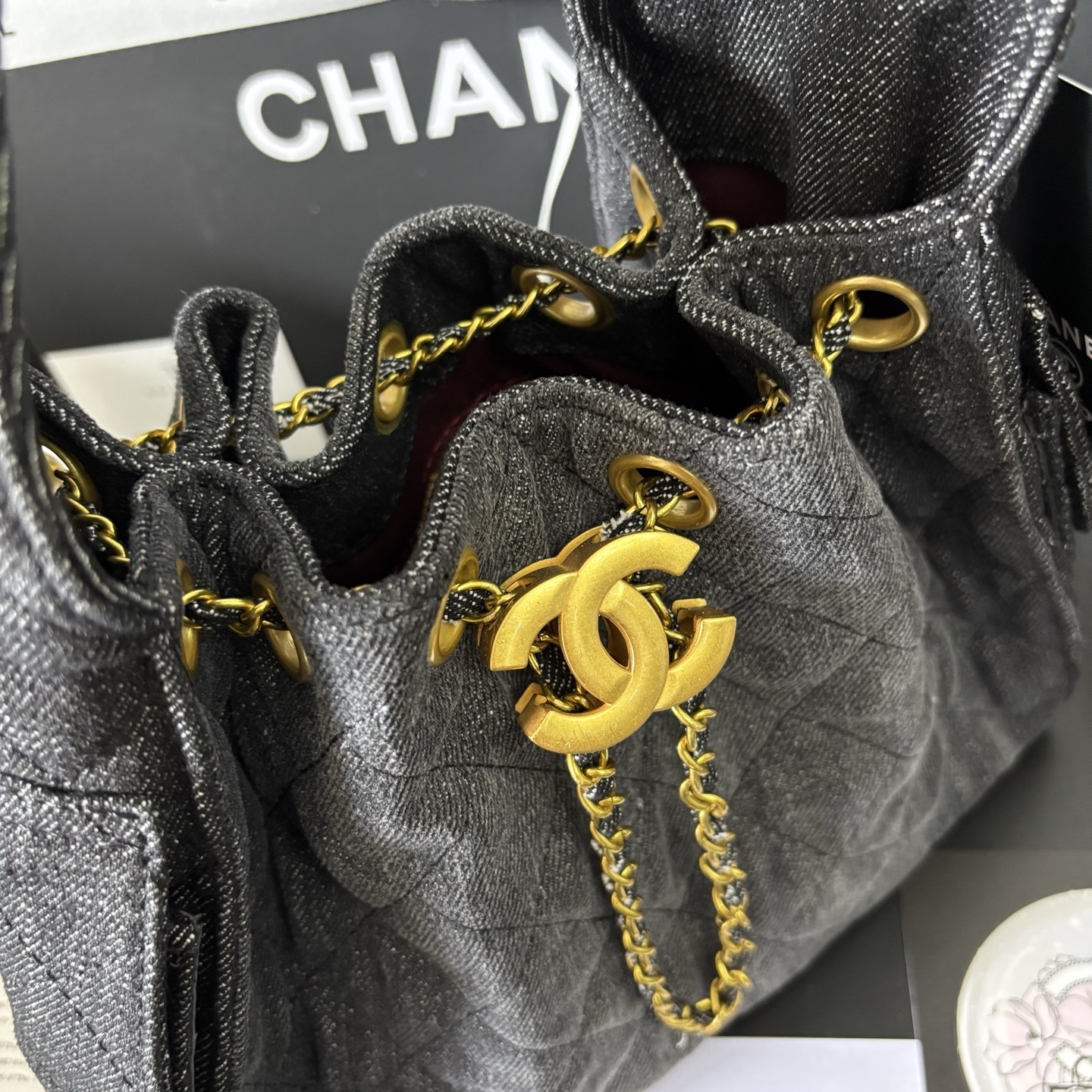 Chanel 25S Black Denim Hobo