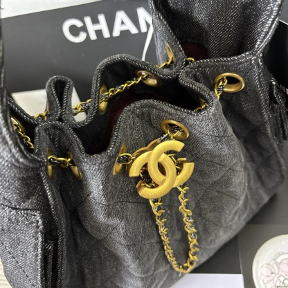 Chanel 25S Black Denim Hobo