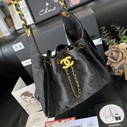 Chanel 25S Black Denim Hobo