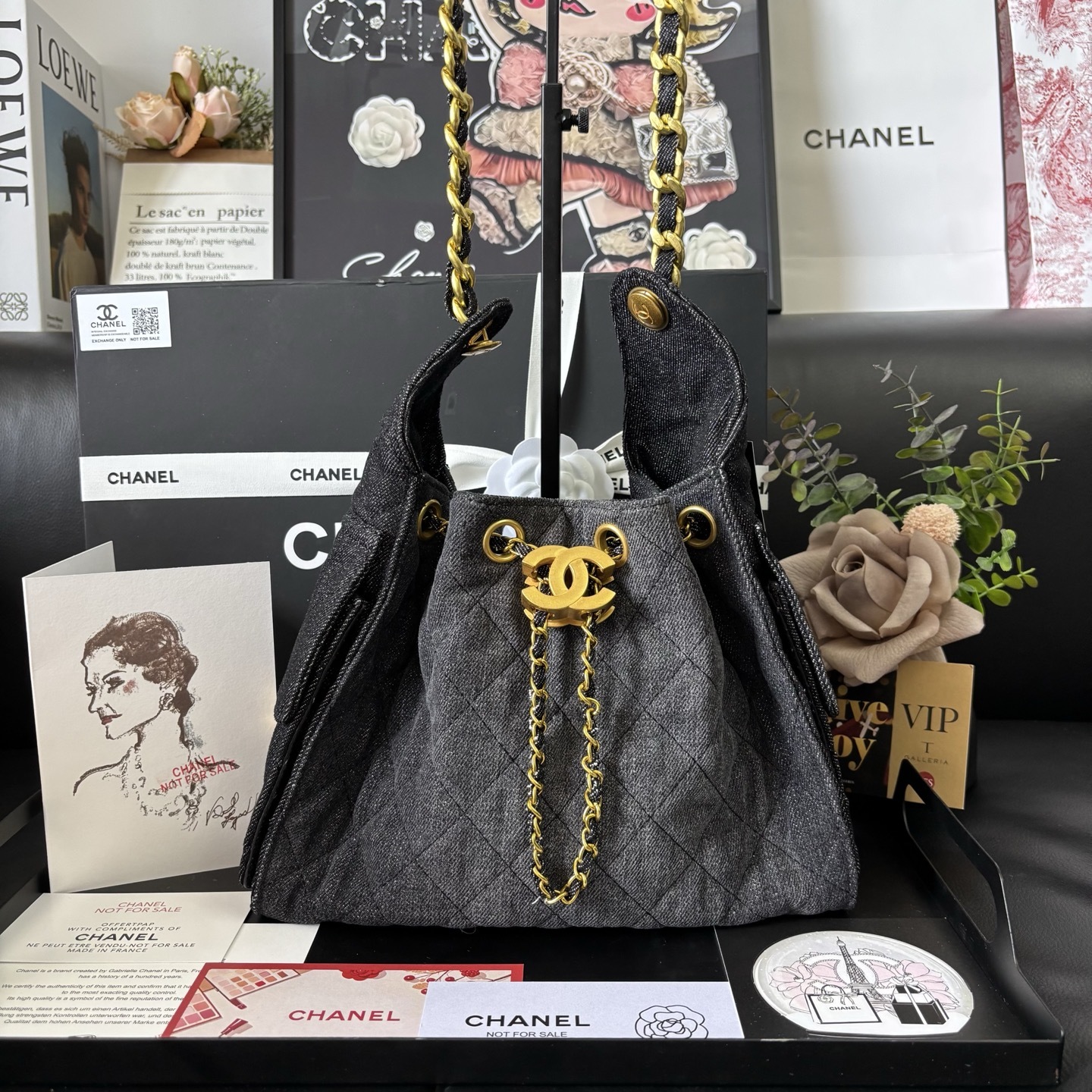 Chanel 25S Black Denim Hobo