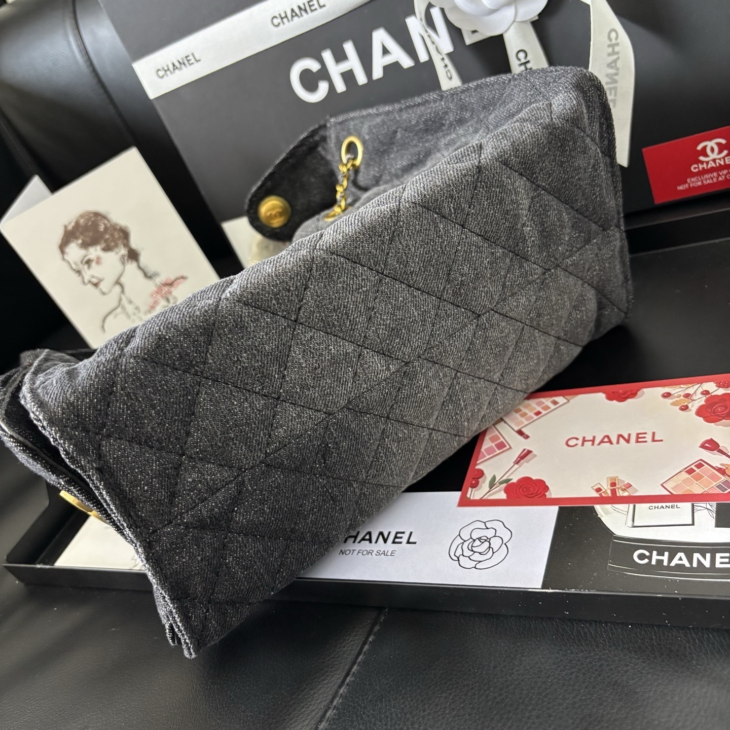 Chanel 25S Black Denim Hobo