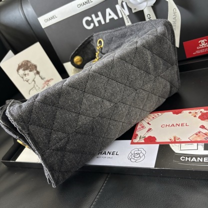 Chanel 25S Black Denim Hobo