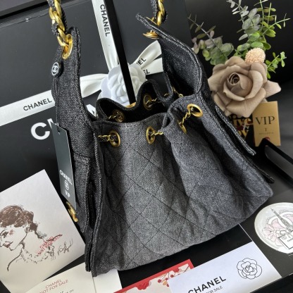 Chanel 25S Black Denim Hobo