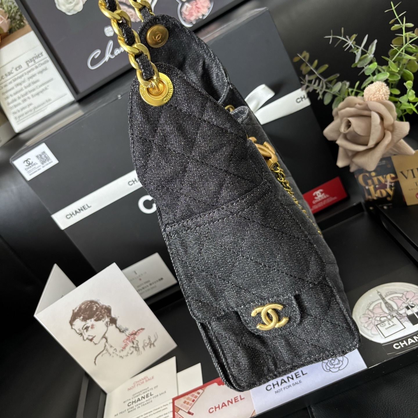 Chanel 25S Black Denim Hobo