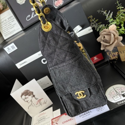 Chanel 25S Black Denim Hobo