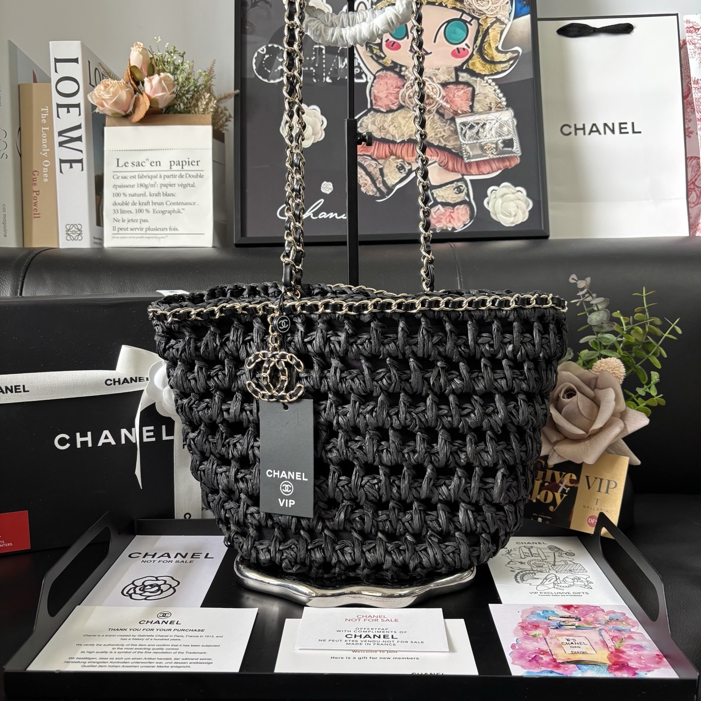 Chanel Black 23P Straw Bag