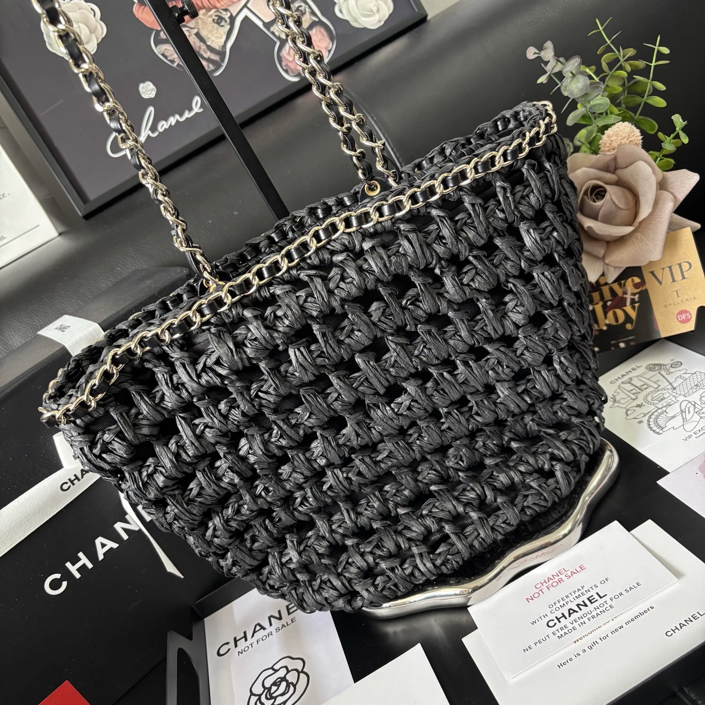 Chanel Black 23P Straw Bag