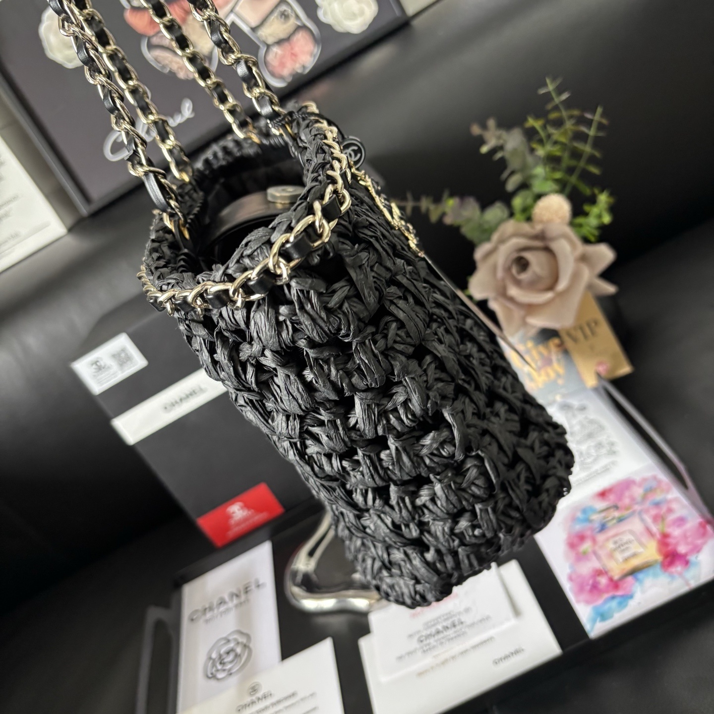 Chanel Black 23P Straw Bag
