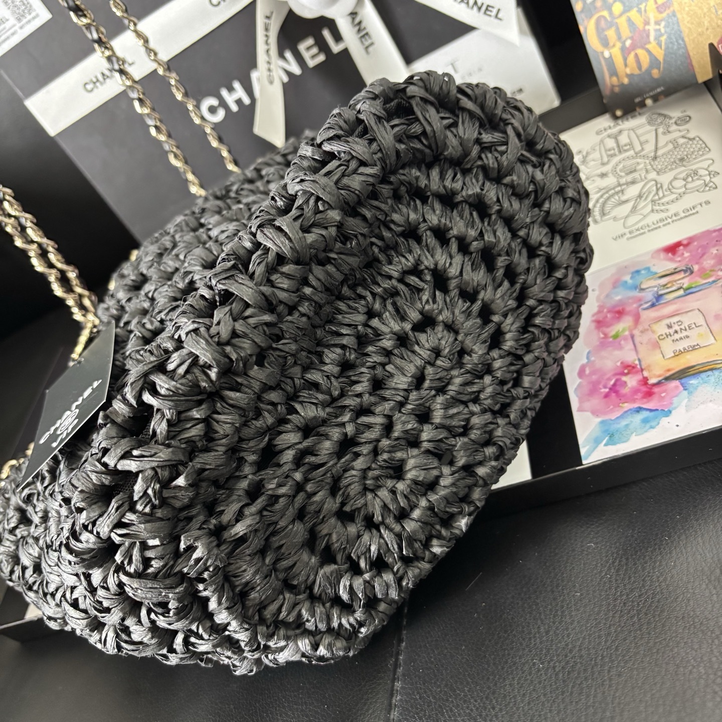 Chanel Black 23P Straw Bag