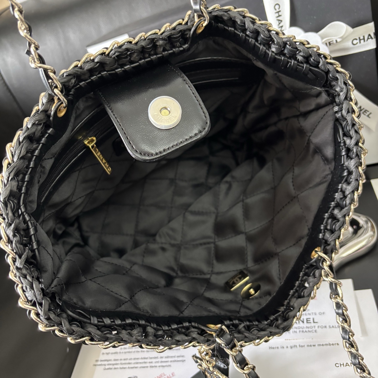 Chanel Black 23P Straw Bag