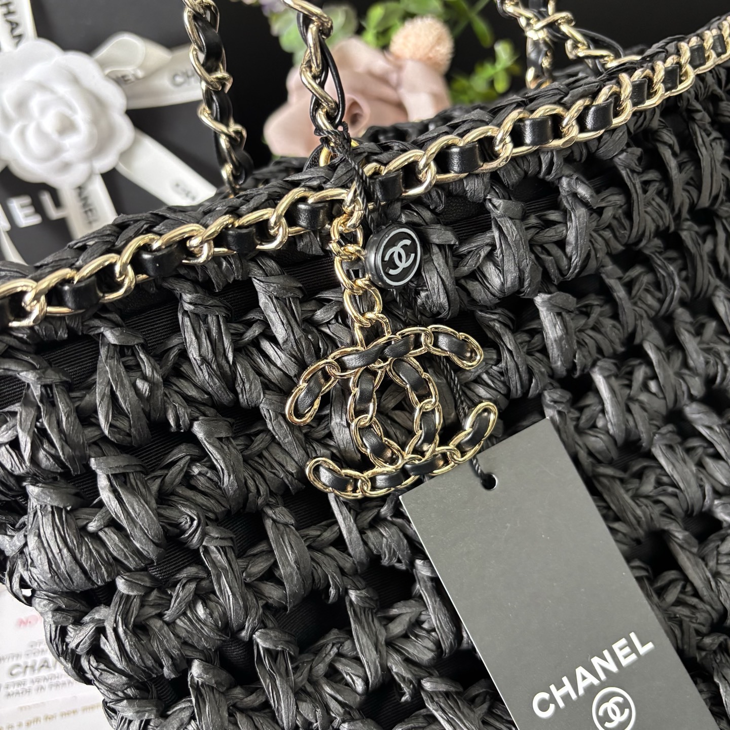 Chanel Black 23P Straw Bag