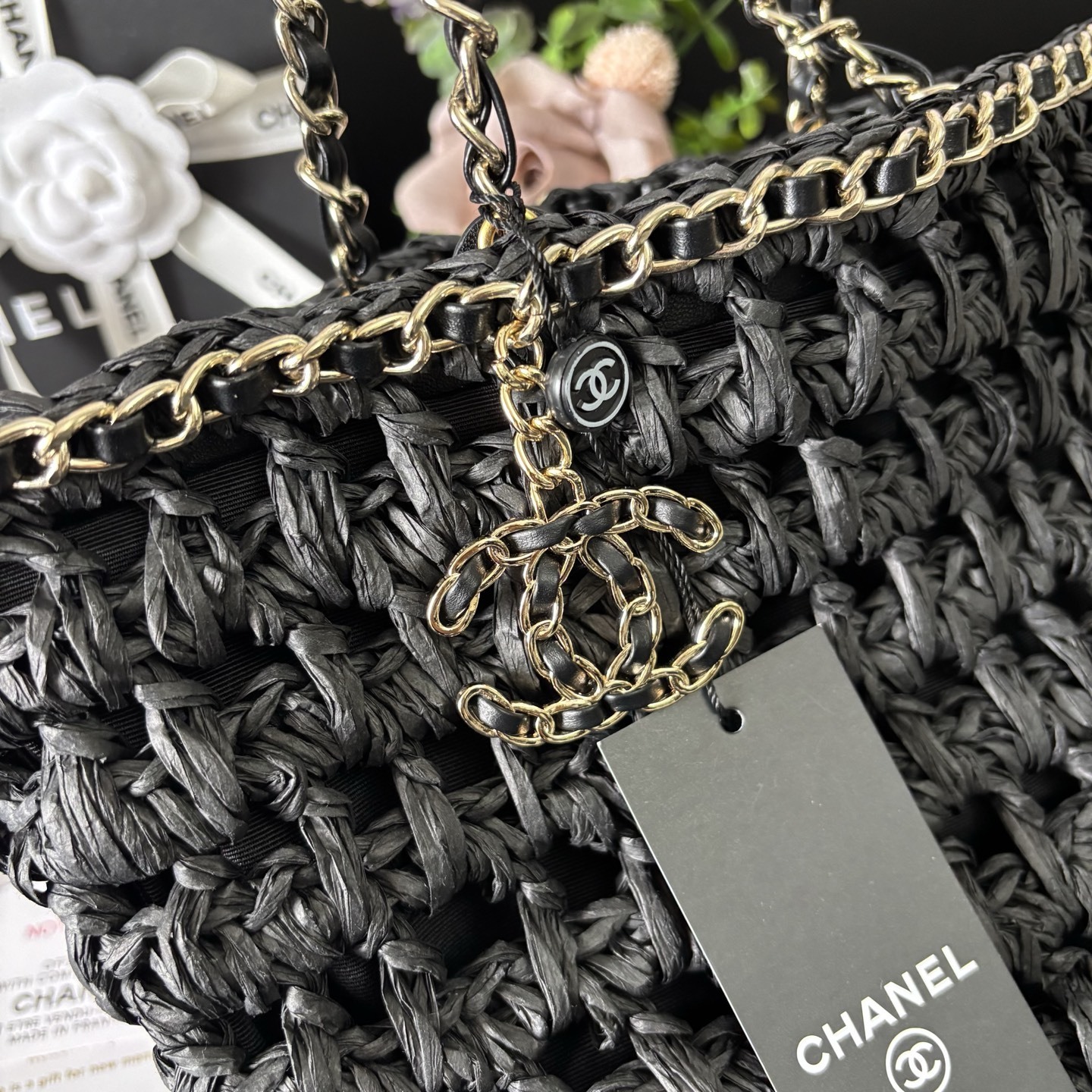 Chanel Black 23P Straw Bag