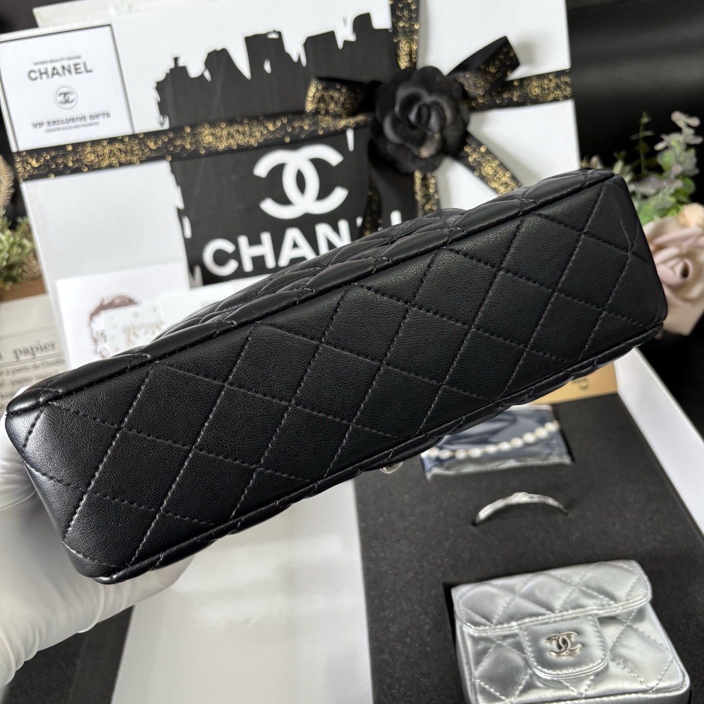 CHANEL CF Bag + Lipstick Case + Bracelet + Silk Scarf Set