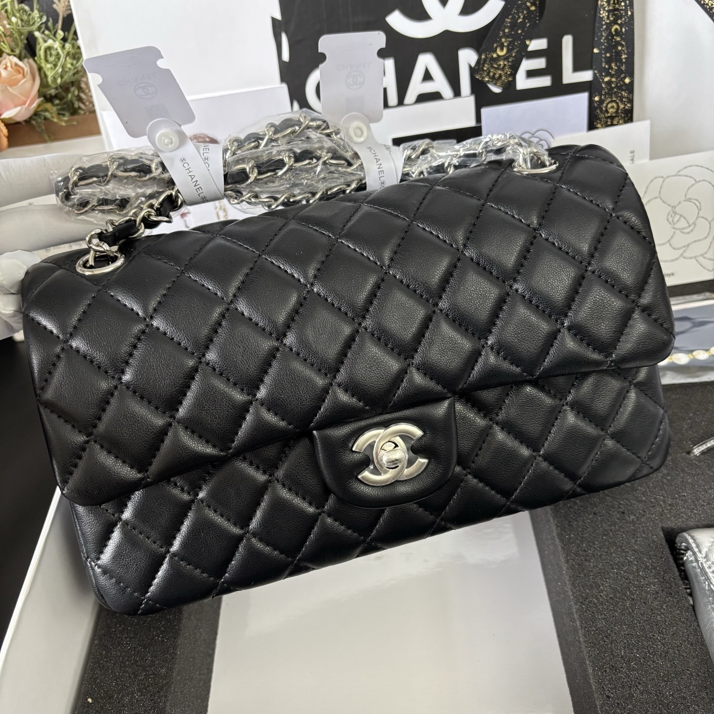 CHANEL CF Bag + Lipstick Case + Bracelet + Silk Scarf Set