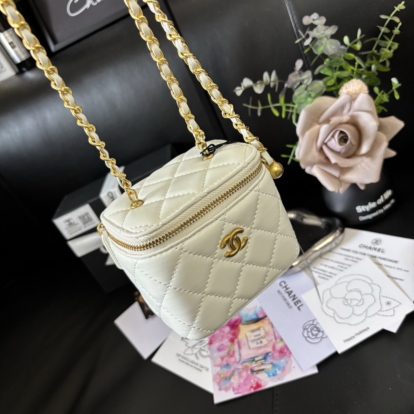 Chanel Cosmetic Pouch /Gold Ball Lipstick Case